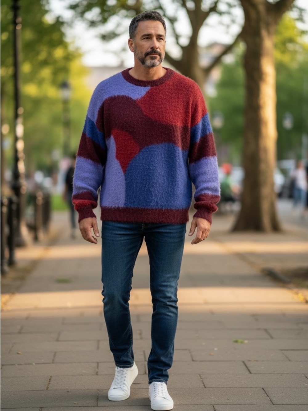 Men's Colorblock Crewneck Sweater in Burgundy & Lavender